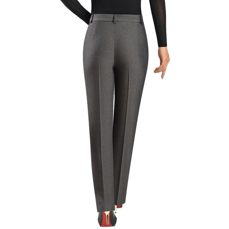 伊玟格格春秋新款中老年女裤高腰妈妈裤直筒中年女士西裤百搭长裤 褐色 菠萝纹春秋冬款 5XL 2尺9腰围35码(155斤以下穿)