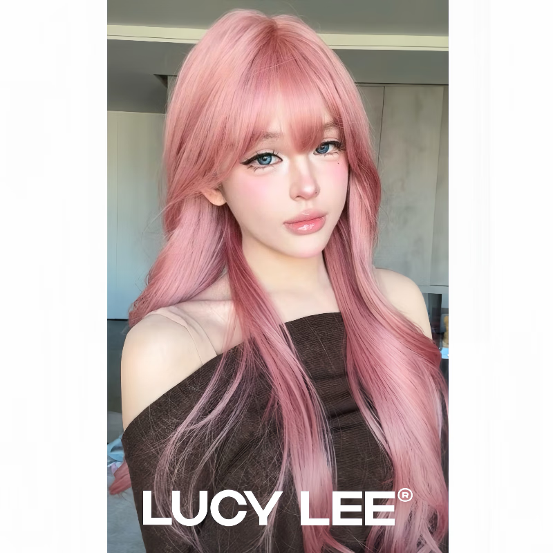 LUCY LEELUCYLEE不用修剪的假發(fā)-全精修長(cháng)直粉色假發(fā)頭套 微醺粉齊劉海卷發(fā)全精修鬢 中發(fā)