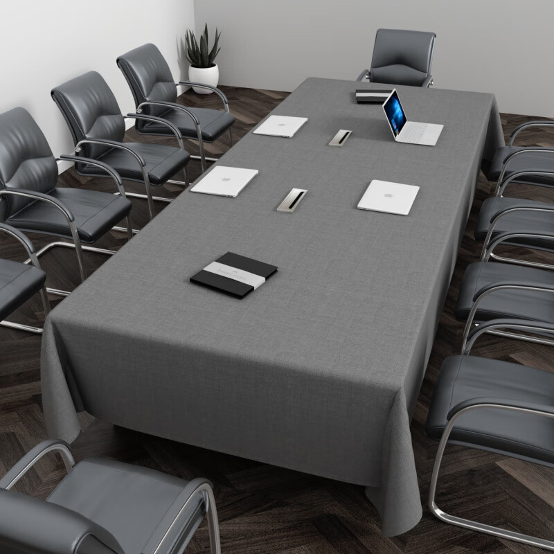 灰色简约防水桌布26米长条会议桌高级感 棉麻米色 防泼水 160*250CM 防泼水