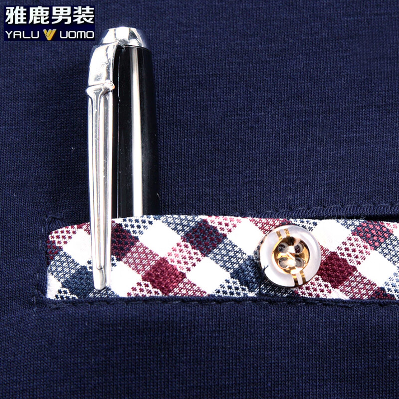 雅鹿男装短袖t恤男翻领夏季男士休闲纯棉真口袋爸爸装 上青 M /165（建议100-120斤）