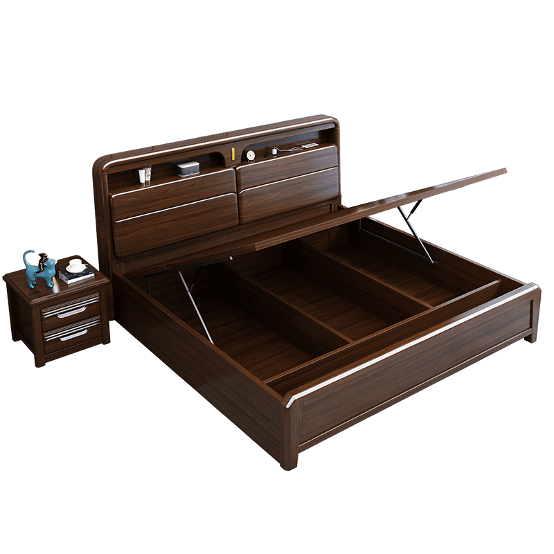 卡諾芬金絲檀木實(shí)木床雙人床主臥大床中式高箱大抽儲(chǔ)物床婚床現(xiàn)代簡(jiǎn)約 1.5*2米側(cè)開(kāi)氣壓抽屜床【床板3cm厚】 實(shí)木床+5D乳膠床墊
