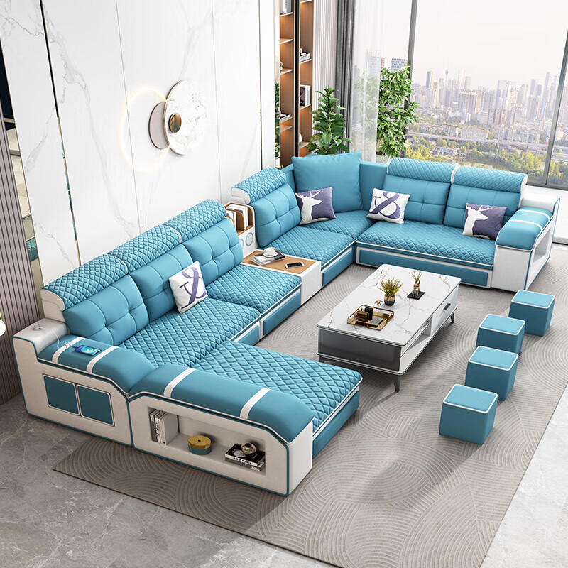 梵盛林2026新款沙发客厅简约现代大小户型可拆洗猫抓布沙发组合转角贵妃 七件套4米[送凳子] 猫抓科技布高回弹海绵座包