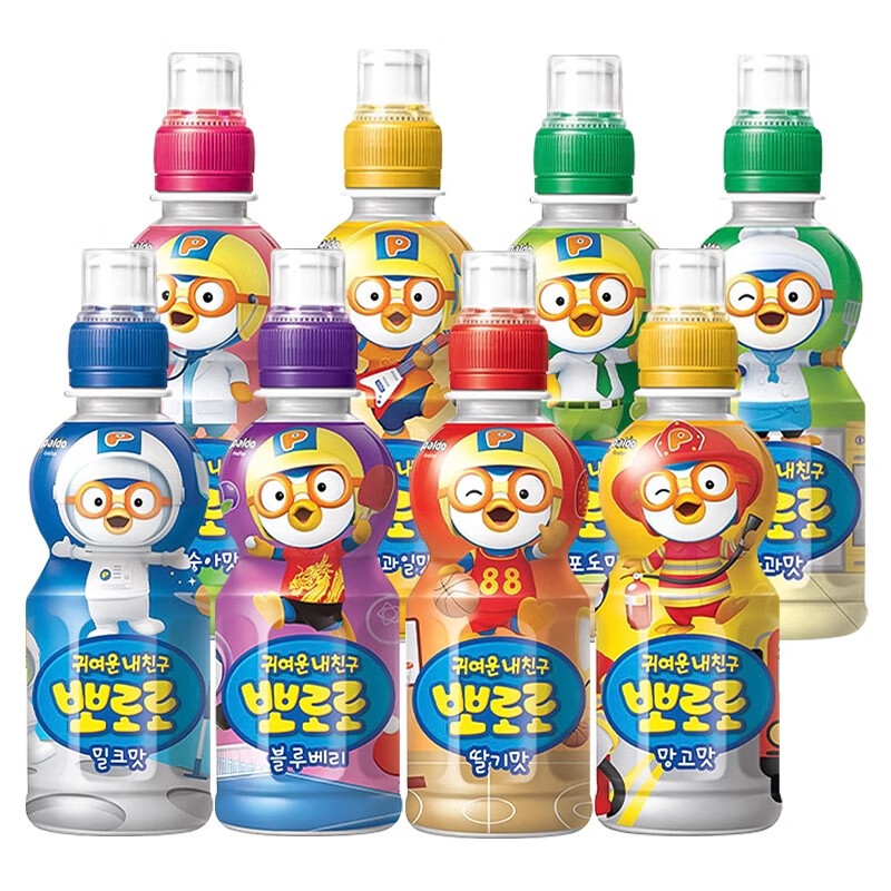 啵乐乐（Pororo）韩国进口果汁饮料啵乐乐儿童果味整箱网红饮品0脂无负担 商超同款 8种口味各1瓶/235ml