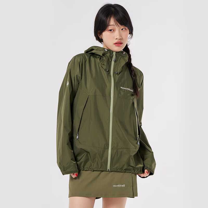 mont·bell 雨行者冲锋衣女款户外超轻防风防水单层硬壳连帽外套 1128662 OV橄榄色 M