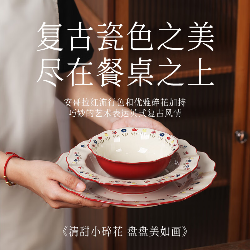 硕加拉芙蕾系列家用陶瓷餐具轻高级感微波炉适用碗盘组合汤碗饭盘套装 拉芙蕾-4人食12件套A（带礼盒）