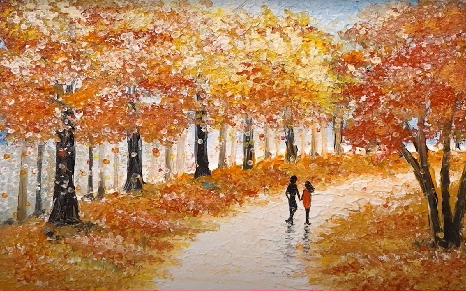 奶油风景黄金大道手绘油画森林小路客厅装饰画肌理沙发背景墙挂画