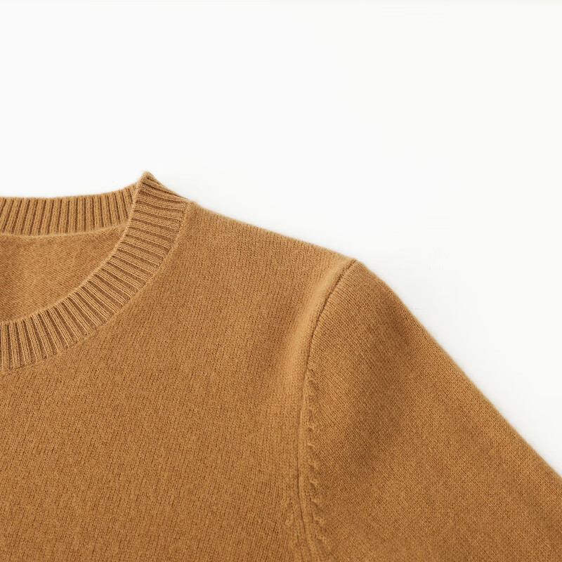 恒源祥圆领纯羊毛衫女秋冬基础打底毛衣纯色时尚套头百搭女装针织衫上衣 小麦色 M /165/88A