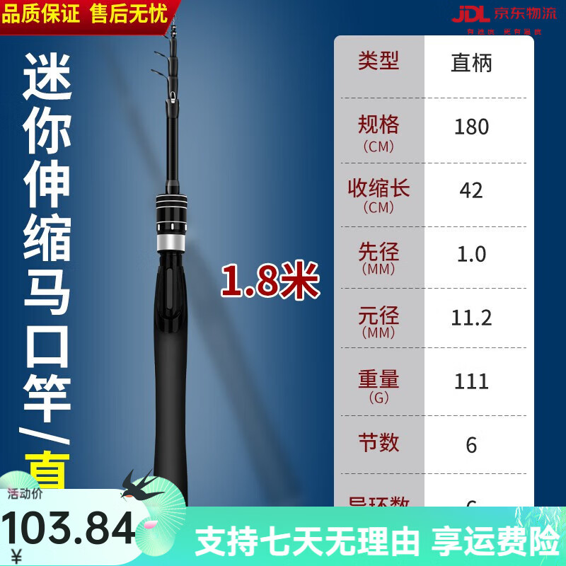 硬漢王迷你碳素伸縮路亞竿套裝全套遠投超輕微物水滴輪馬口桿海拋釣魚竿 直柄【超軟ul調(diào) 收縮長僅42 1.8m