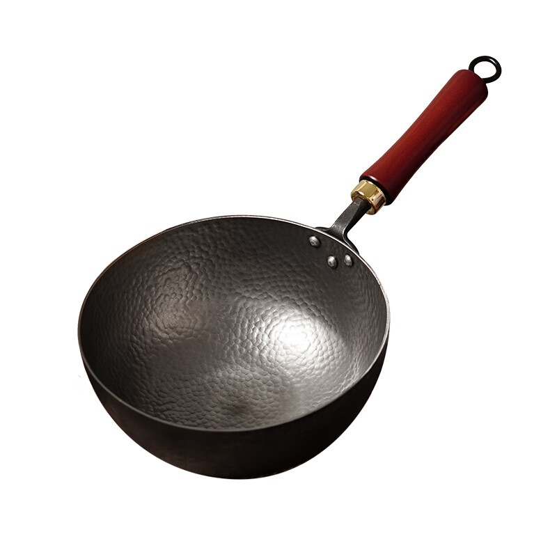 谭铁匠章丘大肚铁锅小奶锅无涂层健康宝宝婴儿辅食锅迷你雪平锅炒菜铁锅 圆底辅食锅5-8人用【带锅盖】已开锅 28cm