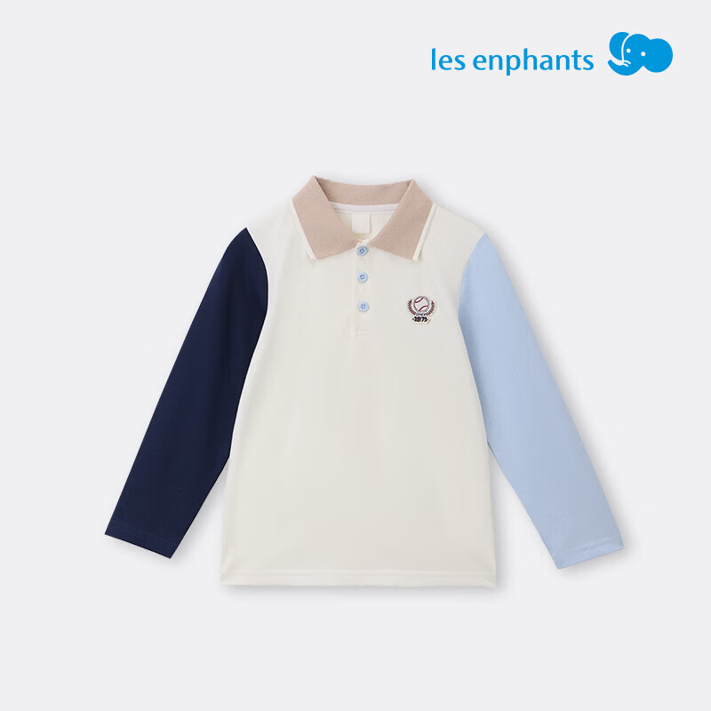 丽婴房（Les enphants）儿童长袖T恤男童polo衫女童典雅学院风拼接撞色Polo衫上衣2025新 拼接白 140 cm