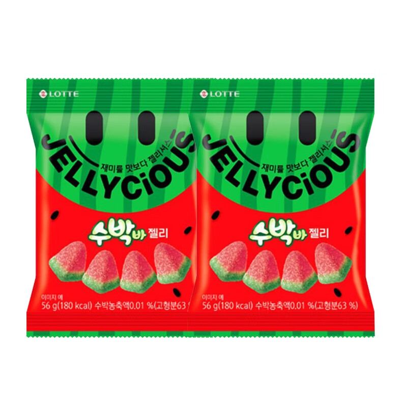 樂天韓國(guó)進(jìn)口樂天Jellycious軟糖混合水果味QQ糖休閑糖果零食下午茶 【2袋】西瓜味軟糖56g