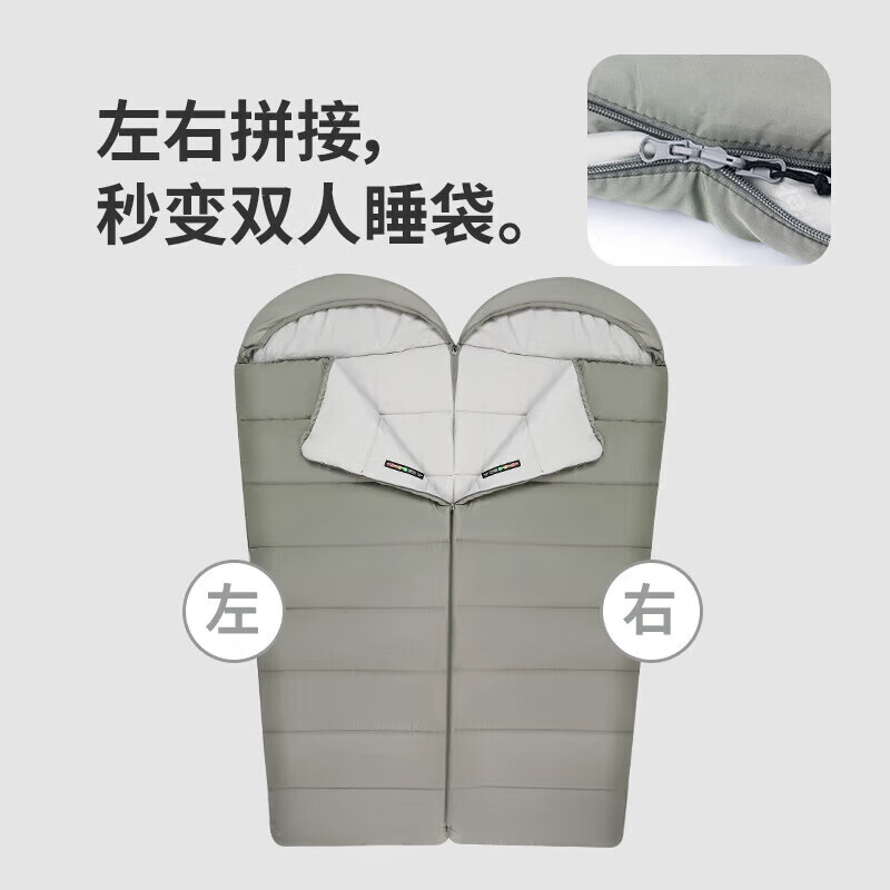 户璃睡袋成人四季通用款户外露营办公室午休车用便携双人被子 【冬季防寒款】左1.85kg松叶绿