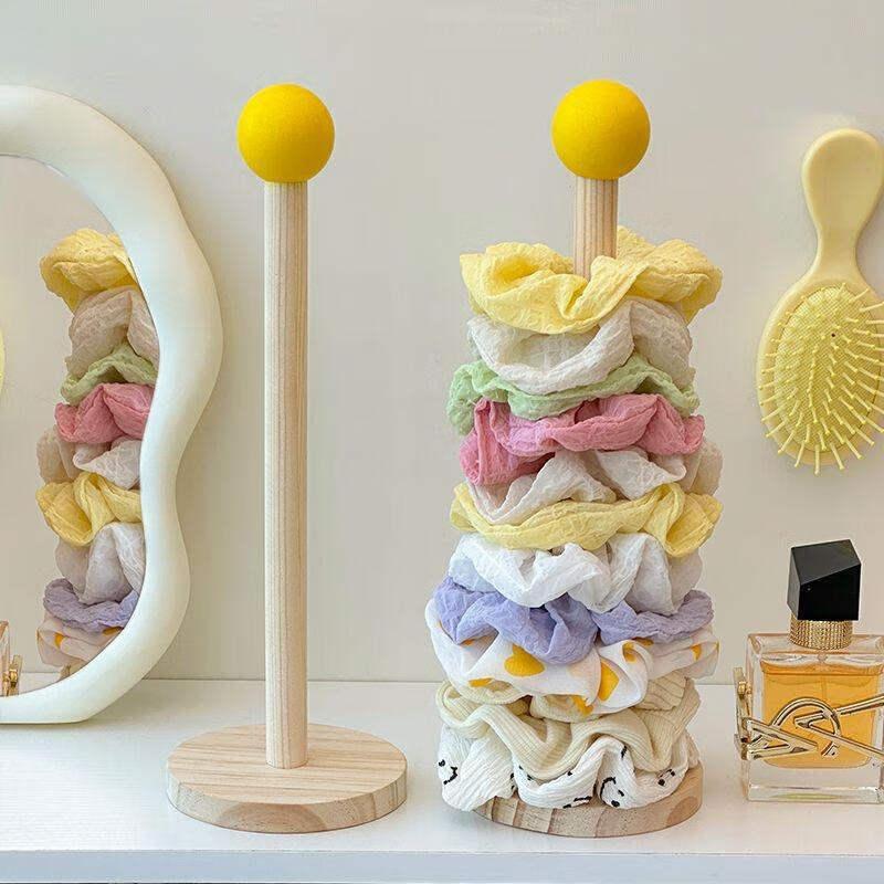 加恩倍木质大肠发圈收纳架高颜值皮筋头绳头花鲨鱼夹收纳神器发饰展示架 发饰展示架+奶黄球【1个】