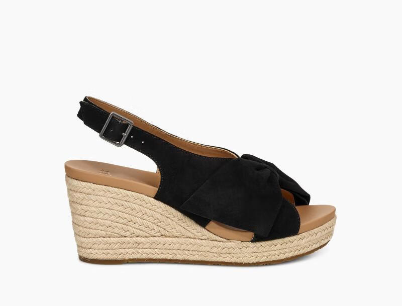 ugg女鞋凉鞋坡跟厚底翻毛皮凉鞋1100976 black 10