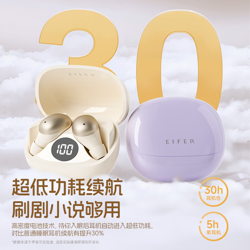 伊菲尔（Eifer）睡眠耳机无线蓝牙6.0入耳式降噪侧睡专用超轻佩戴舒适不硌耳无凸起长续航音乐游戏 【侧睡不压耳+蓝牙6.0】跃影黑 降噪睡眠豆顶配款