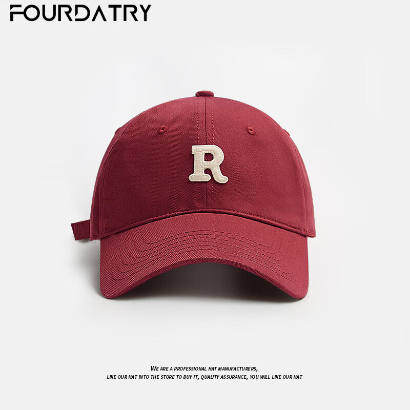 FOURDATRY帽子女夏季简约休闲鸭舌帽R标百搭字母棒球帽男士防晒帽 高品质款-酒红色贴布R字母 均码