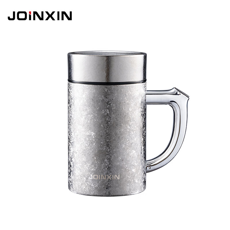 JOINXIN庄信纯钛办公杯泡茶杯炫彩带手柄双层真空防烫水杯茶漏杯420ml 银湾灰420ml