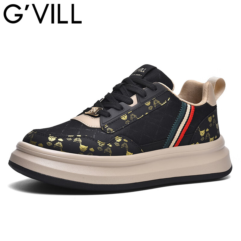 贵之步G'VILL夏季新款男鞋网面透气防滑休闲运动鞋潮流百搭低帮系带女鞋 黑杏[网面款] G022 42 [运动鞋码]