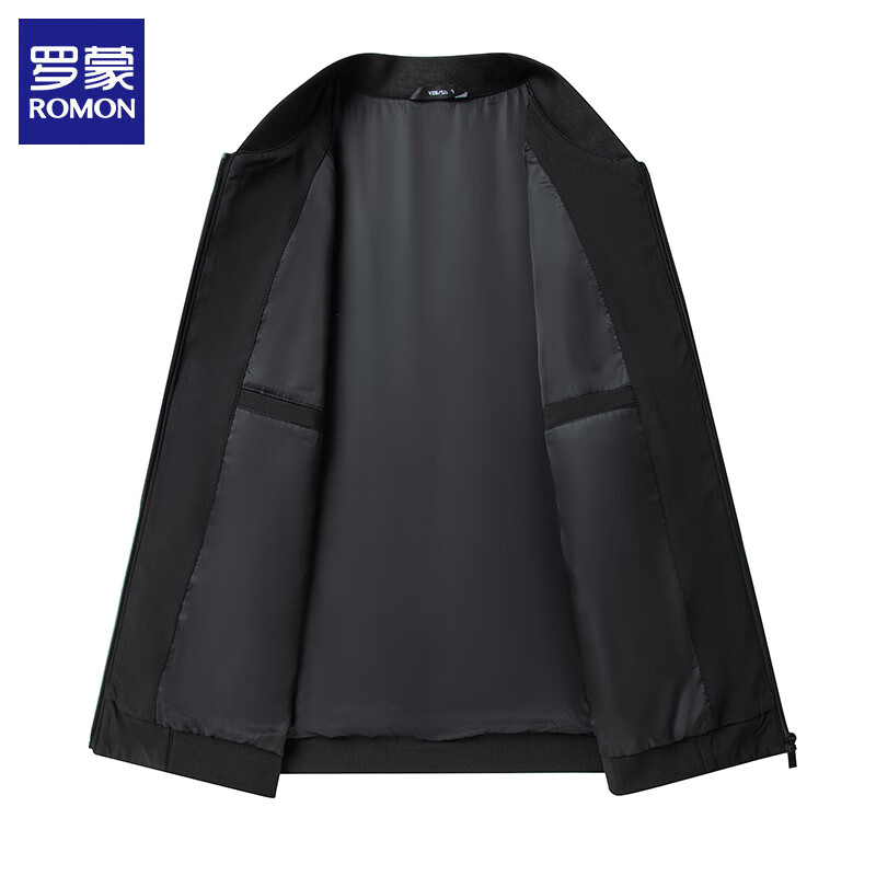 罗蒙（ROMON）夹克男外套春秋新款保暖加棉厚男士通勤棒球领茄克衫大码男装 黑色 单面款 XL