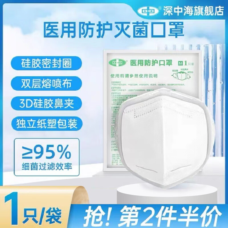 深中海 灭菌级n95口罩白色正规医用防护口罩 防病菌不勒耳朵成人儿童
