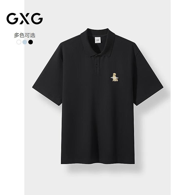 GXG男装  精致金毛狗刺绣休闲时尚POLO衫翻领短袖 2025夏季新品 黑色 L