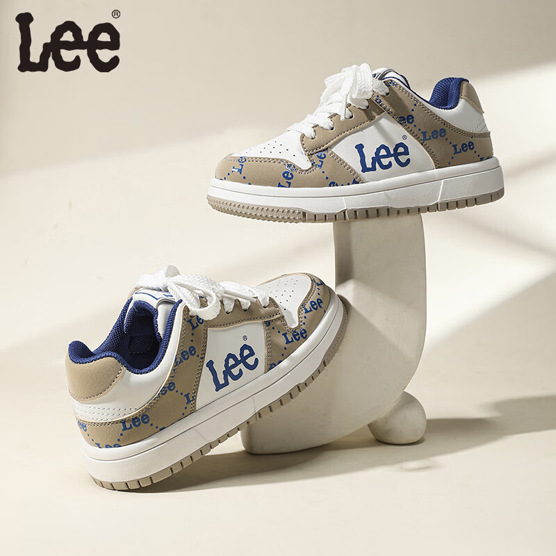 LEE KIDS童鞋秋季新款儿童板鞋男大童轻便运动鞋子防滑透气休闲小白鞋女童 卡其 36 【建议脚长225mm】