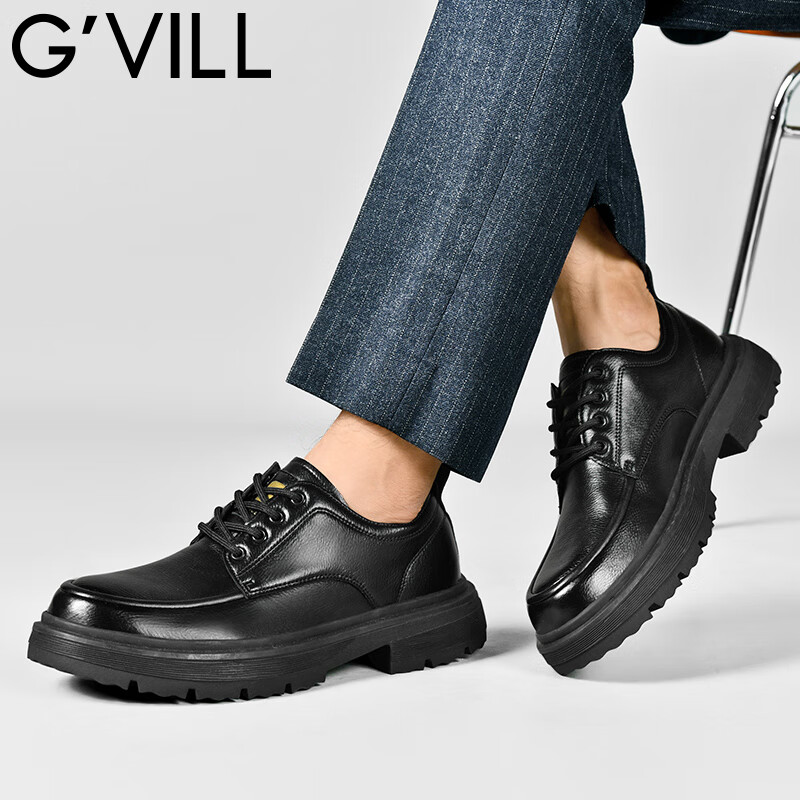 贵之步G'VILL 男鞋秋冬季男士休闲皮鞋时尚运动休闲鞋百搭舒适旅游鞋子 黑色 (G202) 39 （运动鞋码）