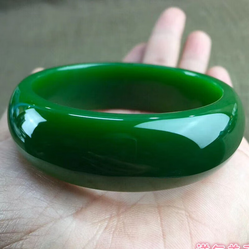 DL 1998保价DL品质新疆和田碧玉手镯女款菠菜绿手镯轮胎宽版大号妈妈玉镯 圈口58mm+证书礼盒+顺丰航空