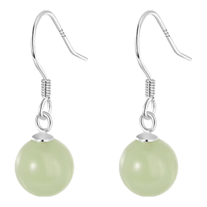 老银匠999纯银耳钩和田玉耳环女气质感复古耳坠轻奢小众养耳洞耳饰 和田玉耳环 【通体999纯银】