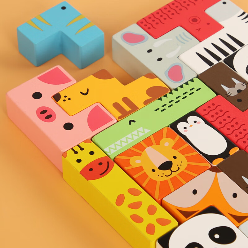 俄罗斯方块亲子互动积木动物拼图游戏盒子儿童力开发 【加厚款】+百变套住敲钉台