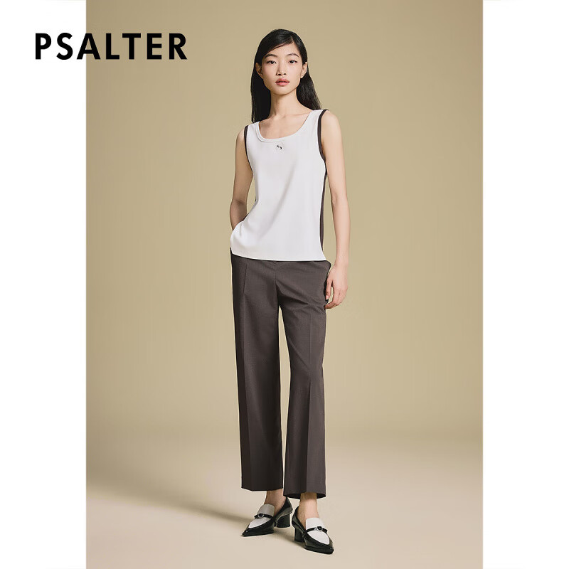 PSALTER诗篇2025年夏季简约百搭刺绣显瘦撞色宽U型领针织背心女 米白 S 36