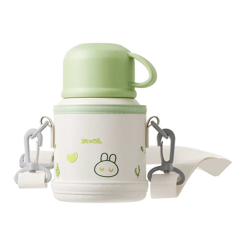 火火兔儿童保温杯男女孩学生水壶316L不锈钢便携吸管杯1-3岁保温水杯 学饮杯【杯套-吸管+直饮+水杯盖】 340ml 青草绿