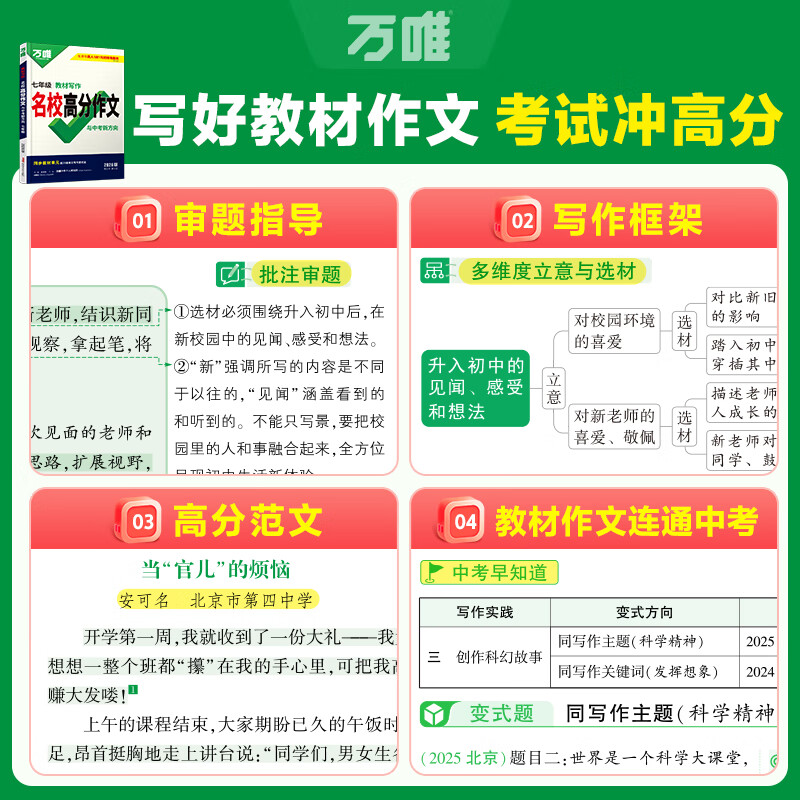 2026万唯中考七年级上下册名校同步满分作文教材写作优秀小升初满分作文素材通用模板人教版