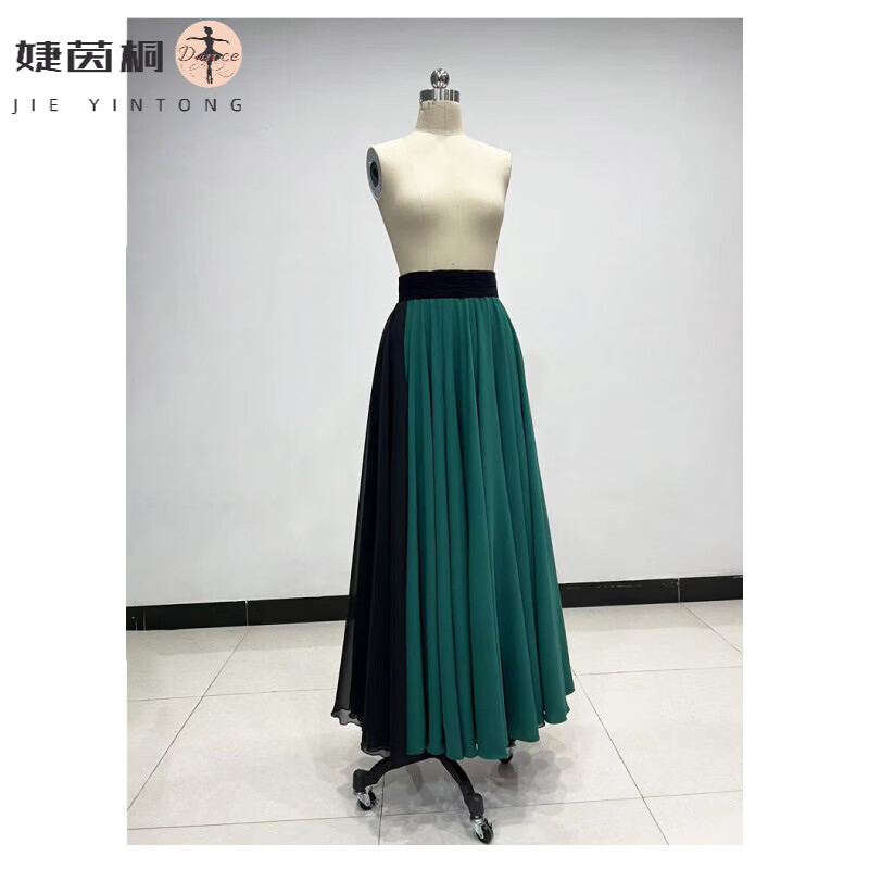 婕茵桐藏族舞蹈練習(xí)裙蒙族舞蹈服裝女表演舞蹈服大擺裙演出裙新疆舞蹈服 蒙古裙子雙層青磯色大擺540度 S