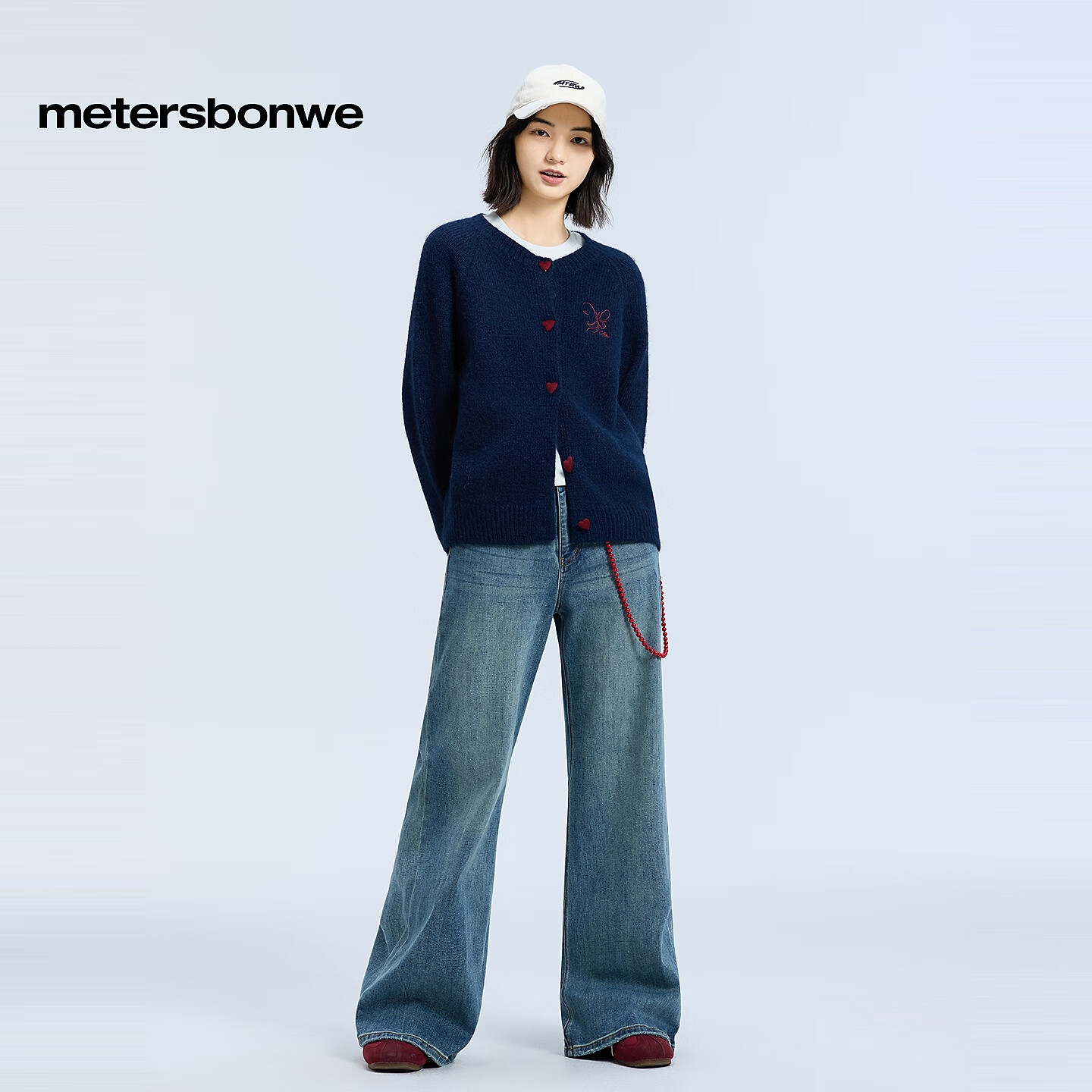 美特斯邦威毛衣女2025冬季新款休闲撞色扣毛衣开衫柔软舒适上衣女 藏青色 M 160/84A