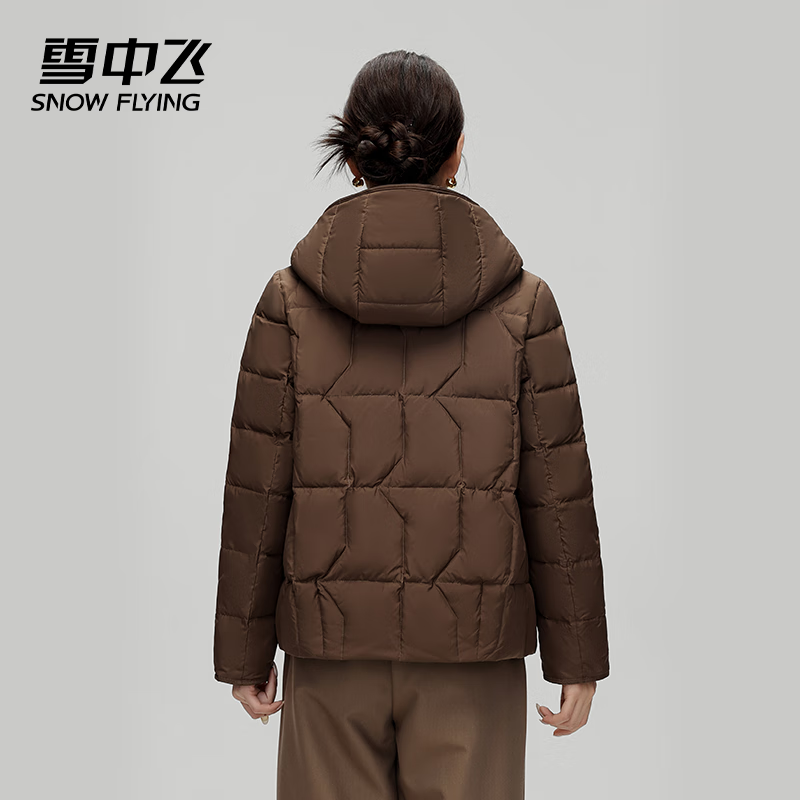 雪中飞2025雪中飞冬季新款连帽短款女装休闲时尚保暖羽绒服 咖啡色 M