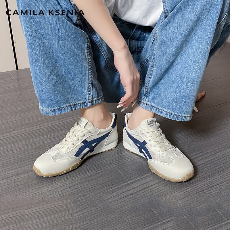 CAMILA KSENIA板鞋女士2026新款运动鞋夏季休闲网面透气阿甘鞋百搭平底德训鞋子 蓝色 38