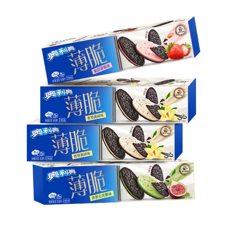 奥利奥（Oreo）薄脆饼干香草味草莓味抹茶味三口味组合网红休闲零食下午茶 【95gx4】薄脆饼干香草奥碎味x2+