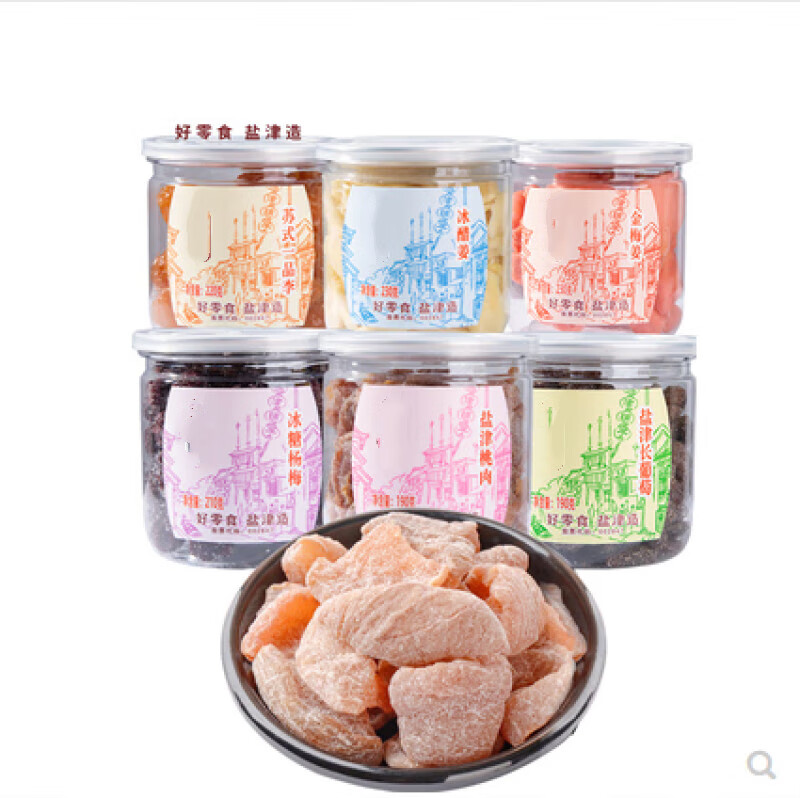 鹽津鋪?zhàn)犹胰鈼蠲访垧T果脯組合李子葡萄干梅子酸甜果干姜零食罐裝 鹽津桃肉190g*1罐