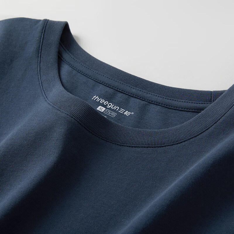 三枪男士夏季宽松型纯棉薄款圆领短袖休闲外穿中青年T恤衫半袖文化衫 夜空蓝 3XL (185/105)