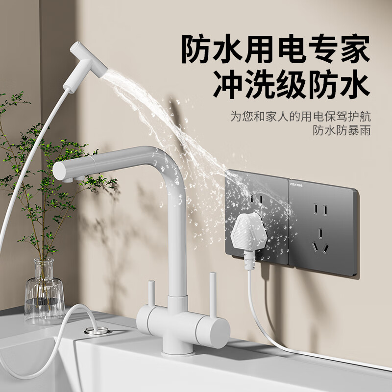 国际电工86型暗装防水插座IPX9户外庭院花园卫生间专用10A智能防漏电 86型白色 五孔防水插座-IPX9