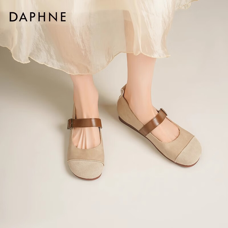 达芙妮玛丽珍单鞋女款2025春季新款平底配裙子女鞋通勤勃肯鞋豆豆鞋女LP 杏色 36