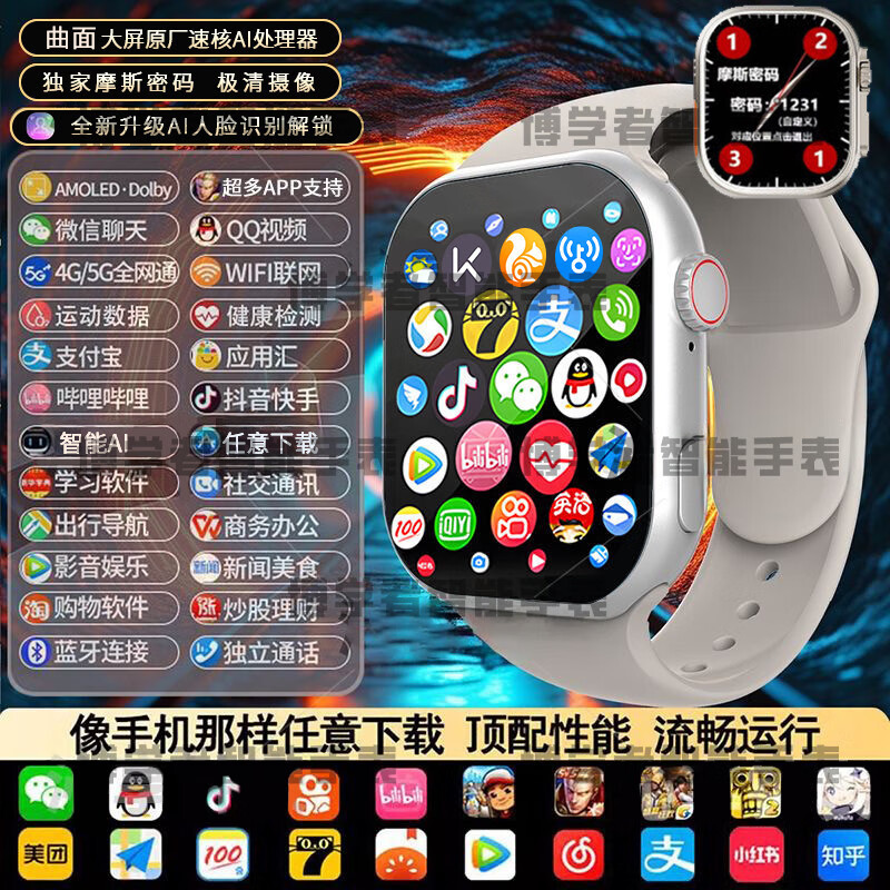 華強(qiáng)北S12Max可插卡蜂窩版5G觸摸屏任意下載軟件智能電話手表 S12MAX銀+定制解鎖新模式256 品牌品質(zhì)-行業(yè)頂配+歡迎對(duì)比