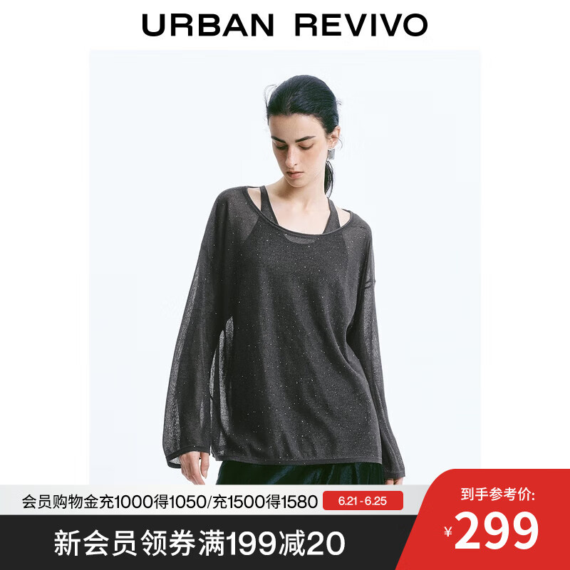 UR2025夏季新款女装时尚两件式亮片长袖针织衫UWJ950035 深灰 M