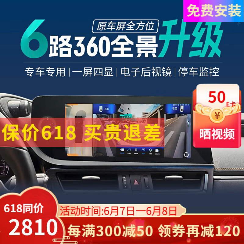 智联腾众汽车720度6路摄像头行车记录仪倒车影像盲区360全景影像系统 丰田专用-720度360全景影像 6路行车记录仪+电子后视镜+语音控制