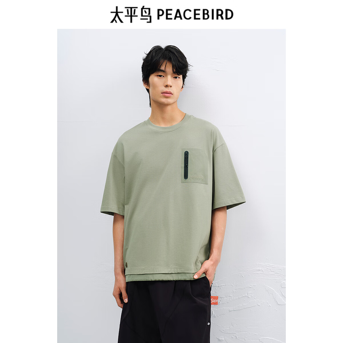 太平鳥(niǎo)男裝【T恤熱賣(mài)清倉】重磅刺繡短袖合集t恤休閑體恤衫純色半袖潮 戶(hù)外工裝風(fēng) 綠色 BBCNF214H M