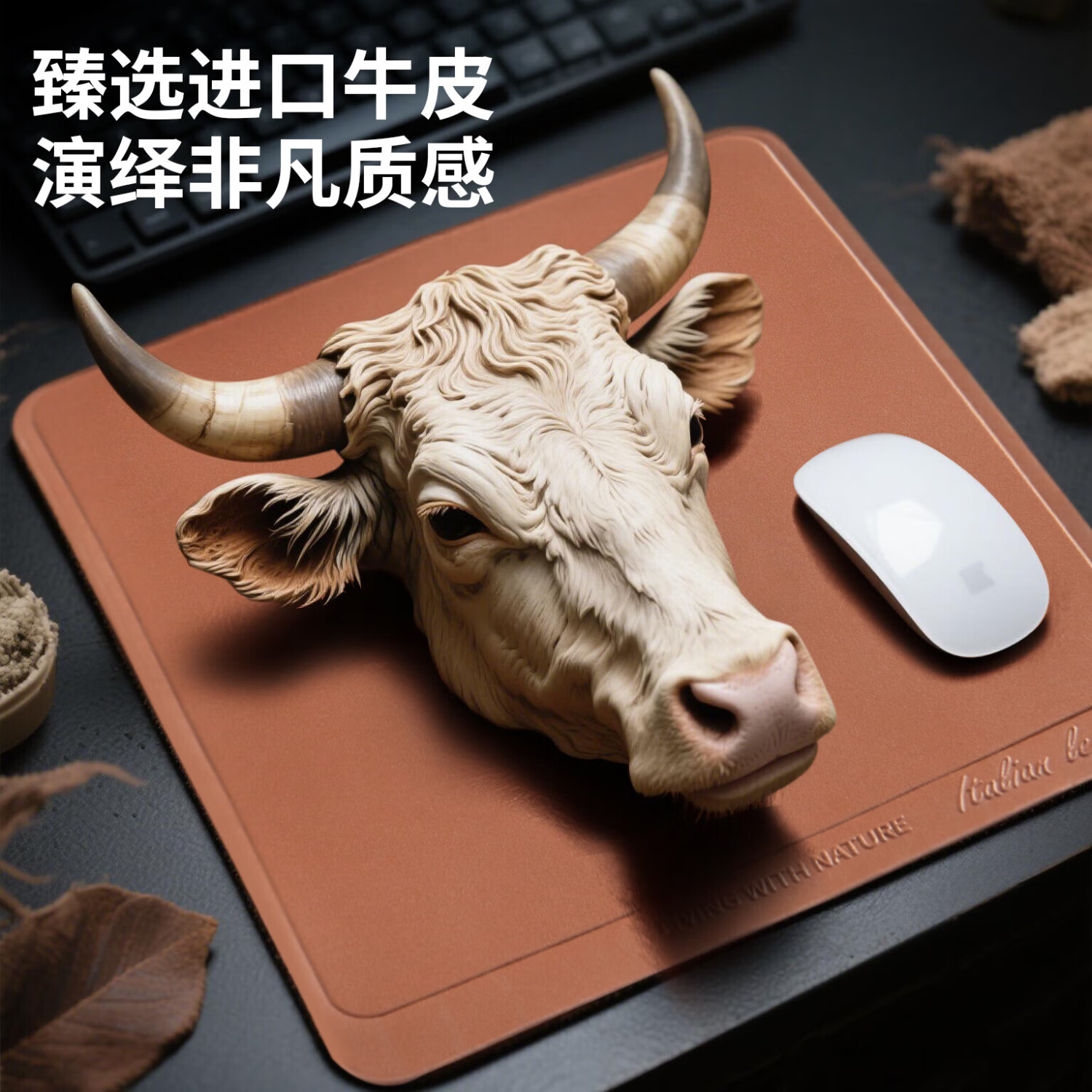 SilentEdge加厚真皮鼠标垫笔记本电脑家用牛皮桌垫高级感小号办公垫子女桌面 【长26cm*宽21cm】曜岩黑