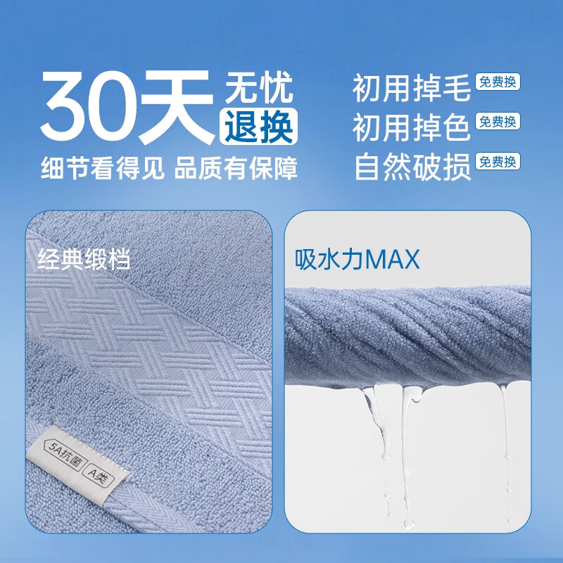 洁丽雅(grace)毛巾纯棉A类抗菌洗脸巾柔软吸水擦头洗澡毛巾男女士情侣洁面巾 【5A抑菌】兰+粉+浅驼 3条