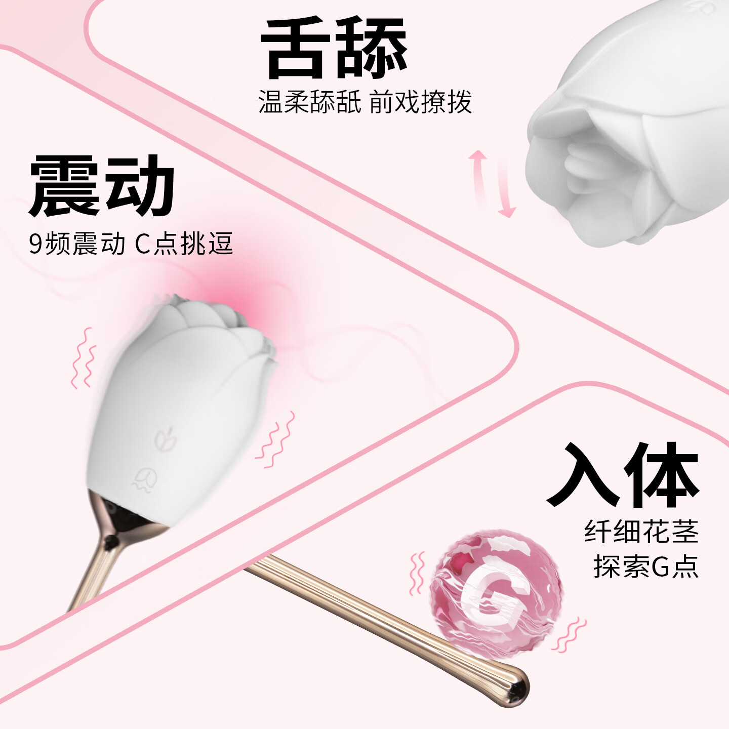 H CANDIA玫瑰糖大人玩具舔阴跳蛋静音入体震动自慰器女性私密成人情趣用品 白色