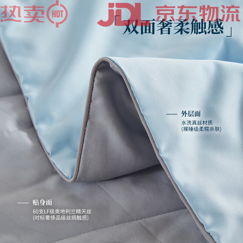 La Torretta60支天絲夏涼被夏季可機(jī)洗水洗薄款涼感冰絲空調(diào)雙人被子2025新款 雙拼淺藍(lán)單面萊賽爾天絲 150*200cm